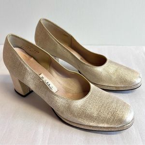 Vintage 1960s Gold Metallic Pumps Fits Size 8-9 Narrow Midcentury Sixties 60's